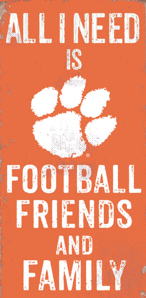 Clemson Tigers Sign Wood 6x12 Football Friends and Family Design Color