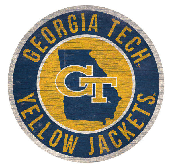Georgia Tech Yellow Jackets Sign Wood 12 Inch Round State Design