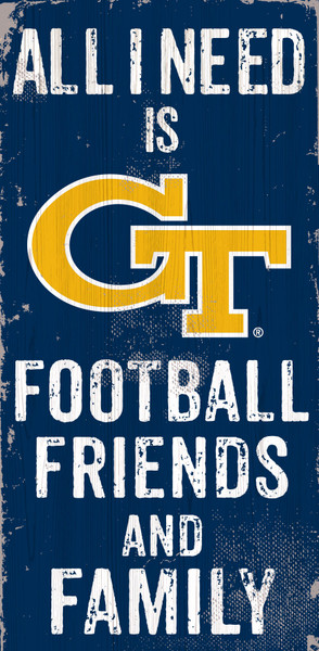 Georgia Tech Yellow Jackets Sign Wood 6x12 Football Friends and Family Design Color