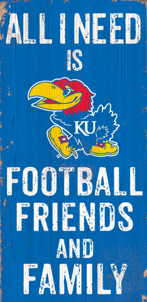 Kansas Jayhawks Sign Wood 6x12 Football Friends and Family Design Color