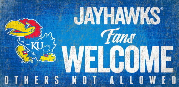 Kansas Jayhawks Wood Sign Fans Welcome 12x6