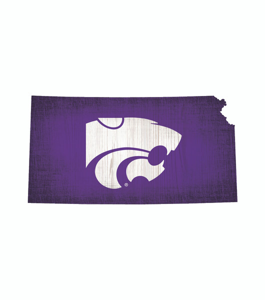 Kansas State Wildcats Sign Wood 12 Inch Team Color State Shape Design