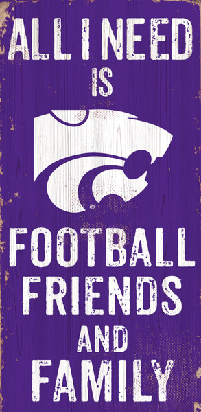 Kansas State Wildcats Sign Wood 6x12 Football Friends and Family Design Color