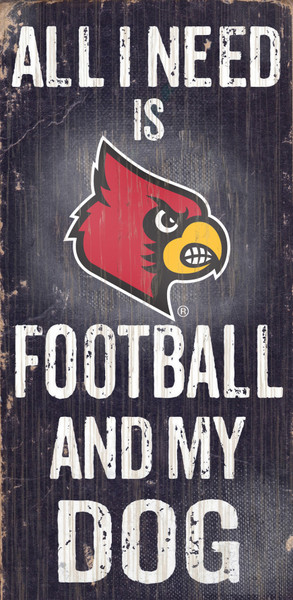Louisville Cardinals Wood Sign - Football and Dog 6x12