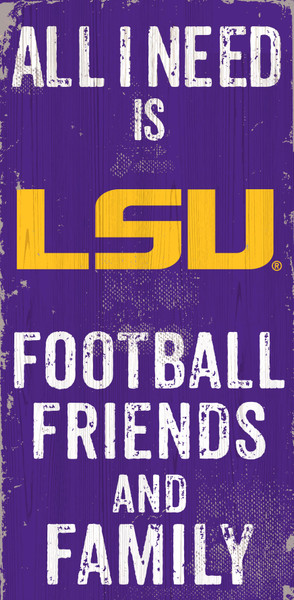 LSU Tigers Sign Wood 6x12 Football Friends and Family Design Color