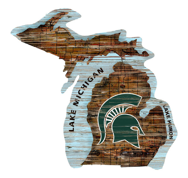Michigan State Spartans Sign Wood 24 Inch State Wall Art Design