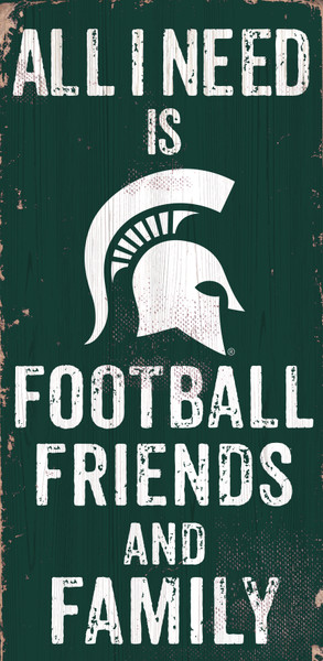 Michigan State Spartans Sign Wood 6x12 Football Friends and Family Design Color