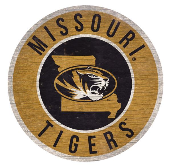 Missouri Tigers Sign Wood 12 Inch Round State Design