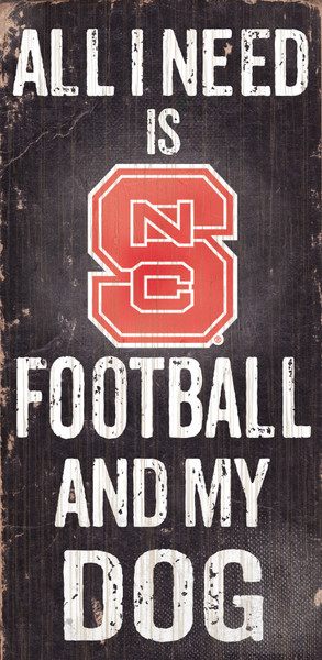 North Carolina State Wolfpack Wood Sign - Football and Dog 6x12