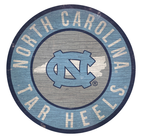 North Carolina Tar Heels Sign Wood 12 Inch Round State Design