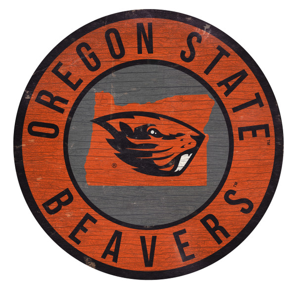 Oregon State Beavers Sign Wood 12 Inch Round State Design