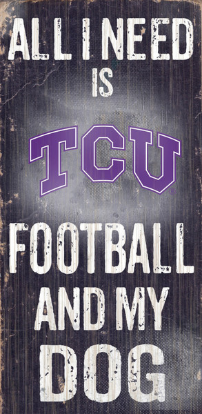 TCU Horned Frogs Wood Sign - Football and Dog 6x12