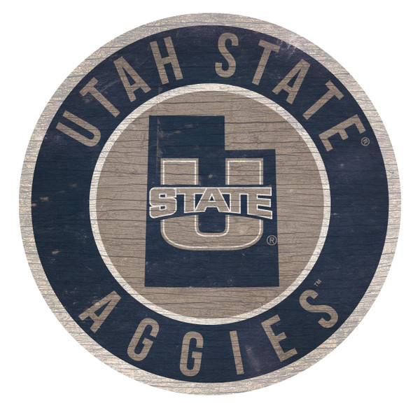 Utah State Aggies Sign Wood 12 Inch Round State Design