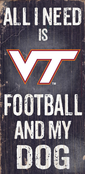 Virginia Tech Hokies Sign Wood 6x12 Football and Dog Design