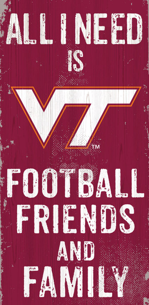 Virginia Tech Hokies Sign Wood 6x12 Football Friends and Family Design Color