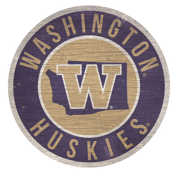 Washington Huskies Sign Wood 12 Inch Round State Design