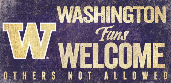 Washington Huskies Wood Sign Fans Welcome 12x6