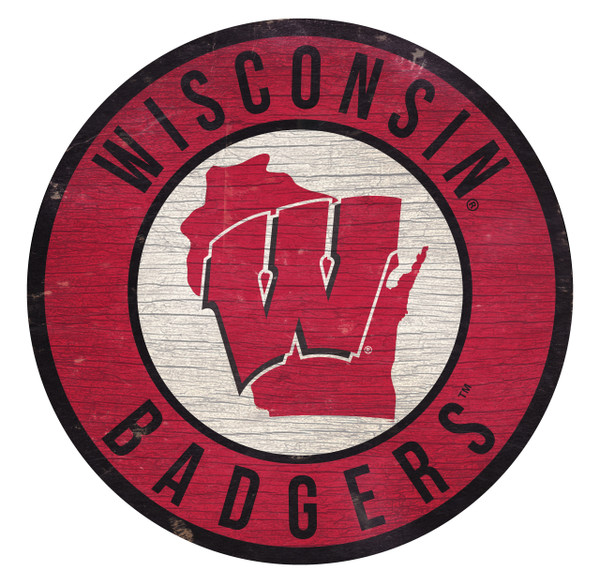 Wisconsin Badgers Sign Wood 12 Inch Round State Design