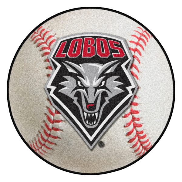 University of New Mexico - New Mexico Lobos Baseball Mat "Wolf Head & LOBOS" Logo White