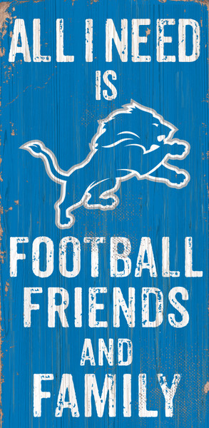 Detroit Lions Sign Wood 6x12 Football Friends and Family Design Color