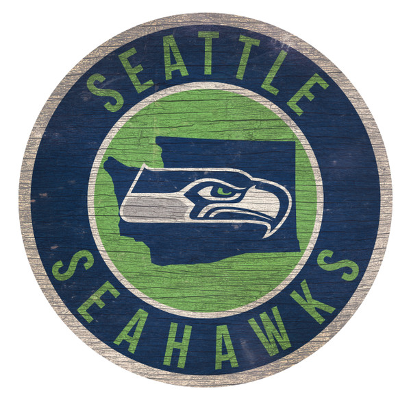 Seattle Seahawks Sign Wood 12 Inch Round State Design