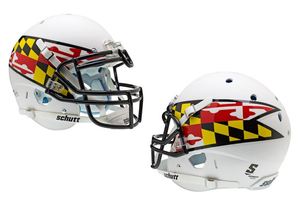 Maryland Terrapins Schutt Authentic XP Full Size Helmet - Matte White Alternative #2 Flag