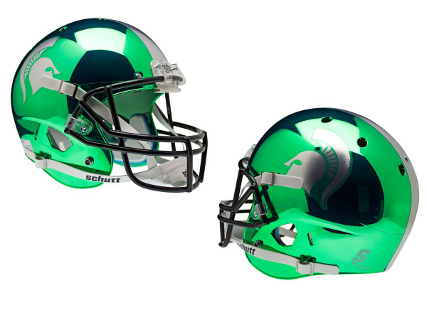 Michigan State Spartans Schutt XP Full Size Replica Helmet - Chrome Kelly Green Alternative Helmet 2