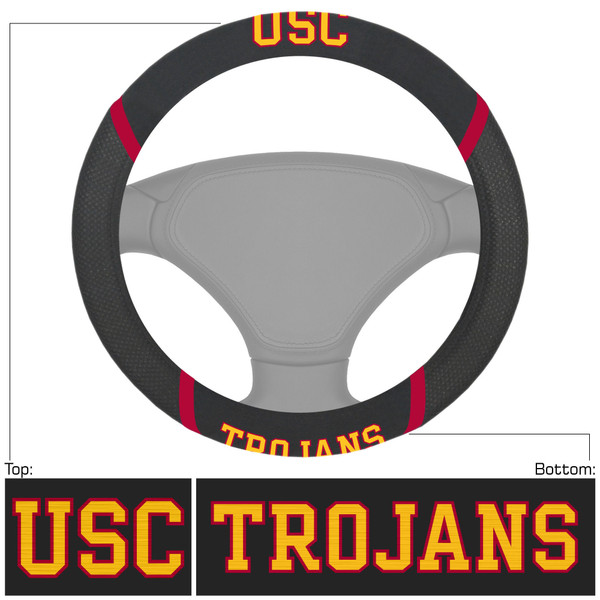 University of Southern California - Southern California Trojans Steering Wheel Cover "Block USC" Logo & "Trojans" Wordmark Black