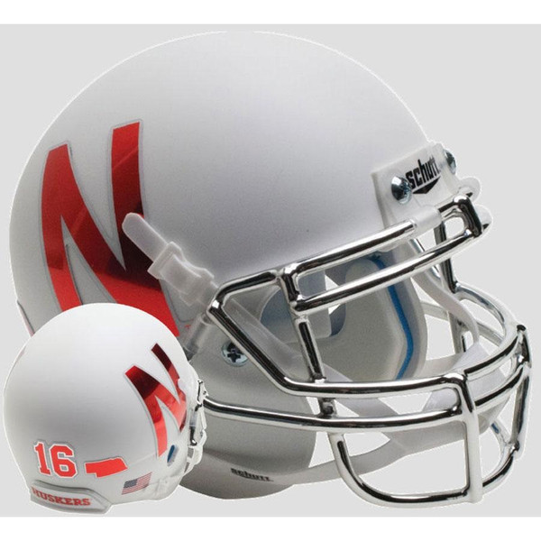 Nebraska Cornhuskers Helmet Schutt Replica Mini White Alternate Silver Chrome Guard