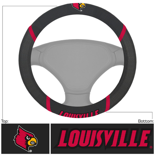 University of Louisville - Louisville Cardinals Steering Wheel Cover "Cardinal" Logo & "Louisville" Wordmark Black