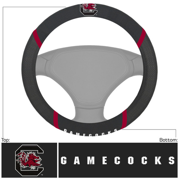 University of South Carolina - South Carolina Gamecocks Steering Wheel Cover "Block C & Gamecock" Logo & "Gamecocks" Wordmark Black