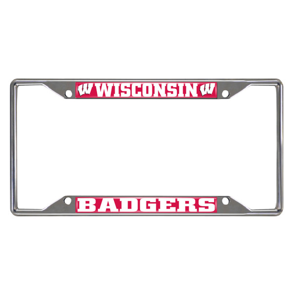 University of Wisconsin - Wisconsin Badgers License Plate Frame W Primary Logo and Wordmark Chrome