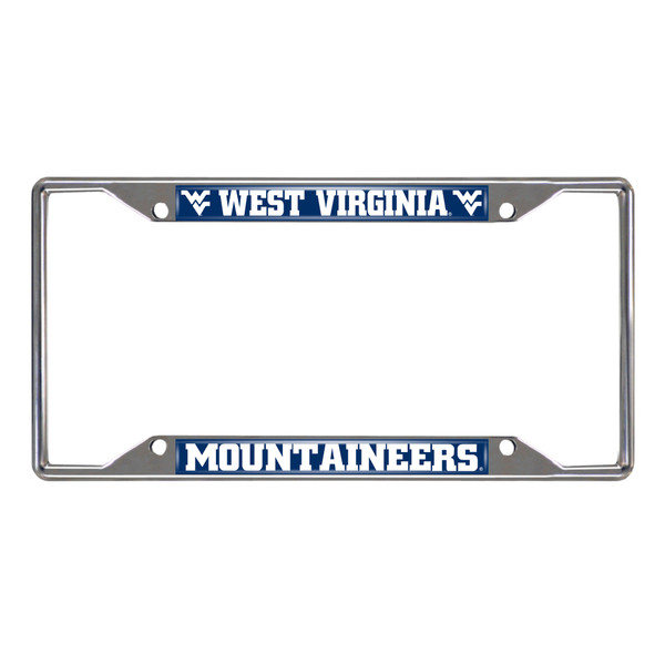 West Virginia University - West Virginia Mountaineers License Plate Frame Flying WV Primary Logo and Wordmark Chrome