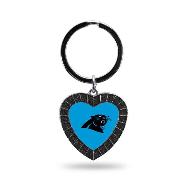 Carolina Panthers - CR Black Rhinestone Heart Keychain