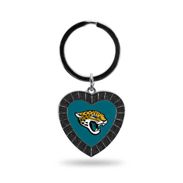 Jacksonville Jaguars Black Rhinestone Heart Keychain