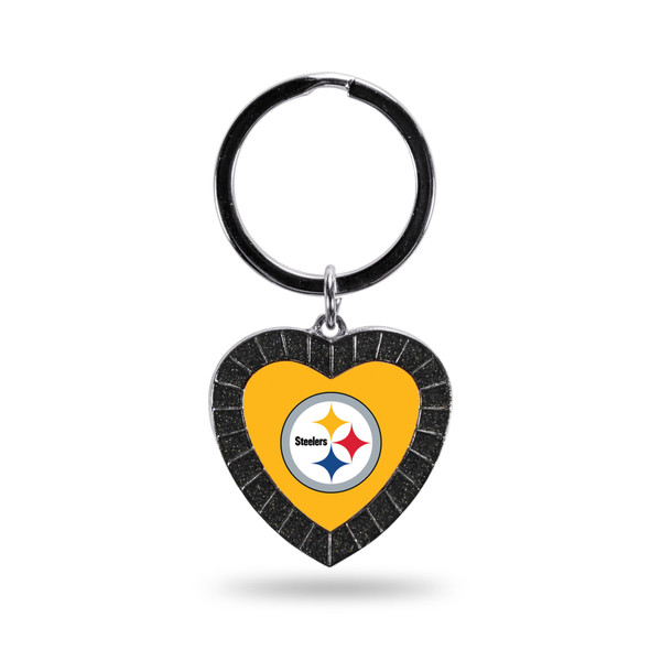 Pittsburgh Steelers Black Rhinestone Heart Keychain