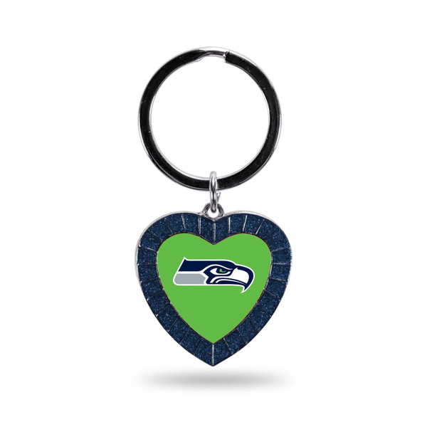 Seattle Seahawks Navy Rhinestone Heart Keychain