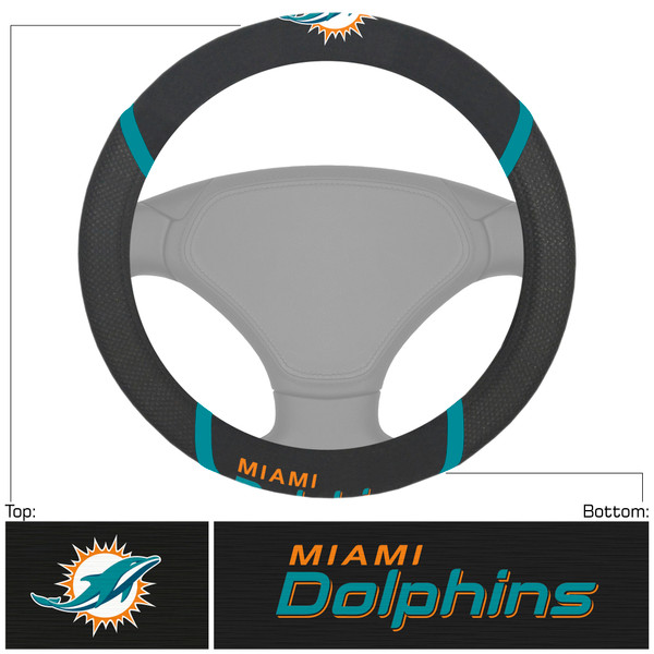 Miami Dolphins Steering Wheel Cover  Dolphin Primary Logo and Wordmark Black