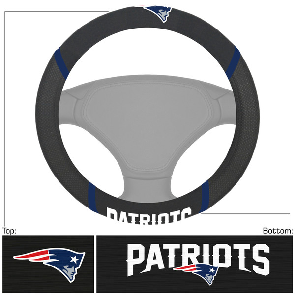 New England Patriots Steering Wheel Cover  Patriot Head Primary Logo and Wordmark Black