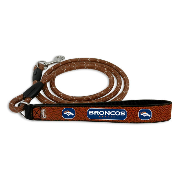 Denver Broncos Pet Leash Leather Frozen Rope Baseball Size Medium