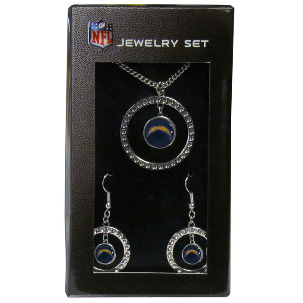 Los Angeles Chargers Rhinestone Hoop Jewelry Set