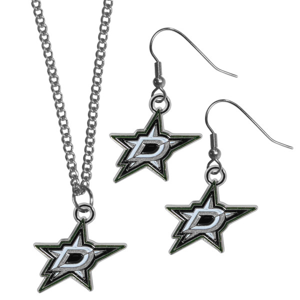Dallas Stars Dangle Earrings and Chain Necklace Set