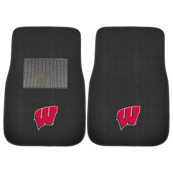 University of Wisconsin - Wisconsin Badgers 2-pc Embroidered Car Mat Set W Primary Logo Black
