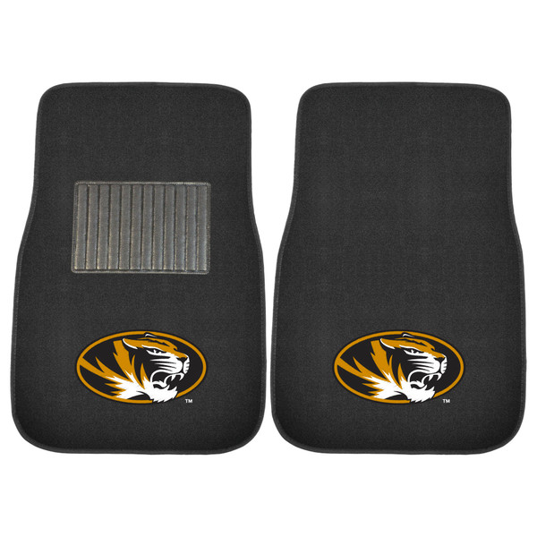 University of Missouri - Missouri Tigers 2-pc Embroidered Car Mat Set Tiger Head Primary Logo Black
