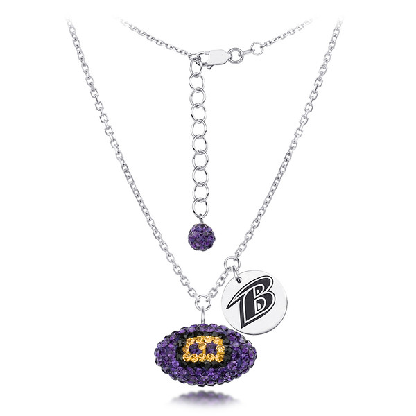 Baltimore Ravens Silver Necklace w/Crystal Football