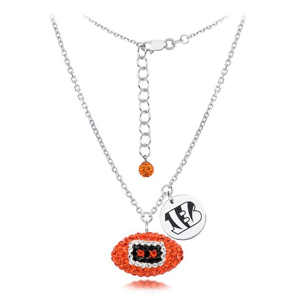 Cincinnati Bengals Silver Necklace w/Crystal Football