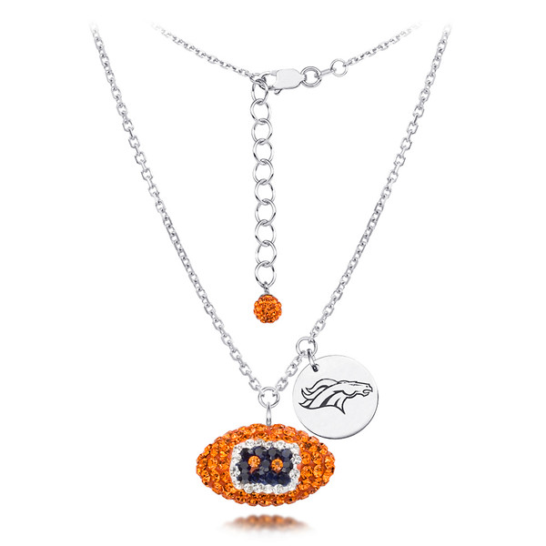 Denver Broncos Silver Necklace w/Crystal Football