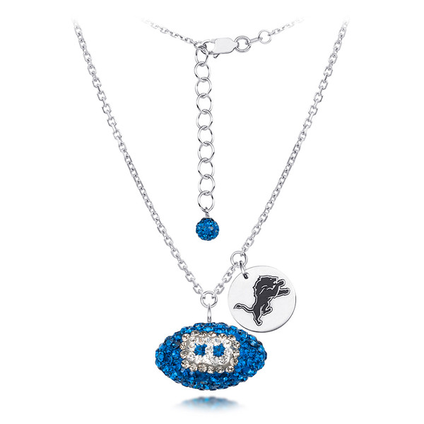 Detroit Lions Silver Necklace w/Crystal Football