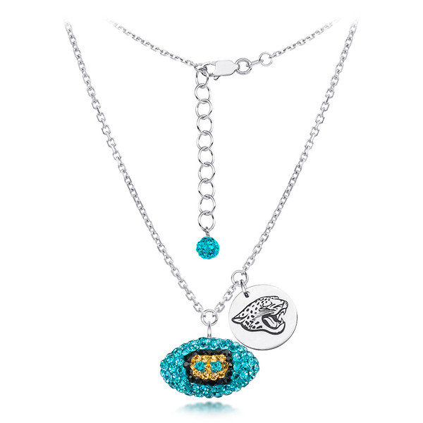 Jacksonville Jaguars Silver Necklace w/Crystal Football