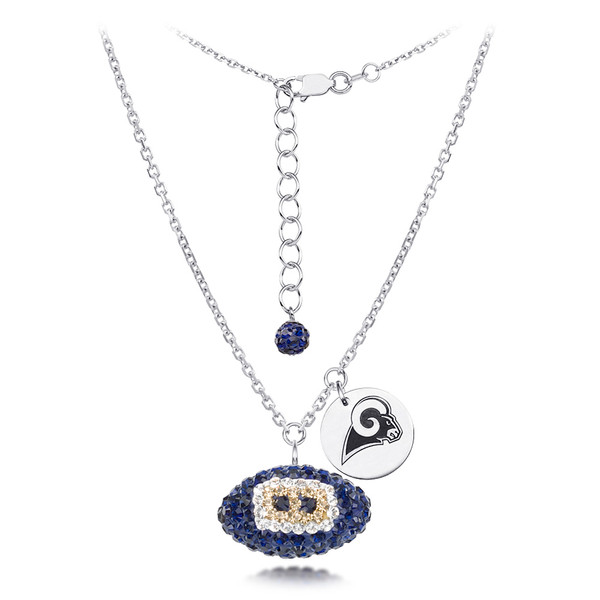 Los Angeles Rams Silver Necklace w/Crystal Football